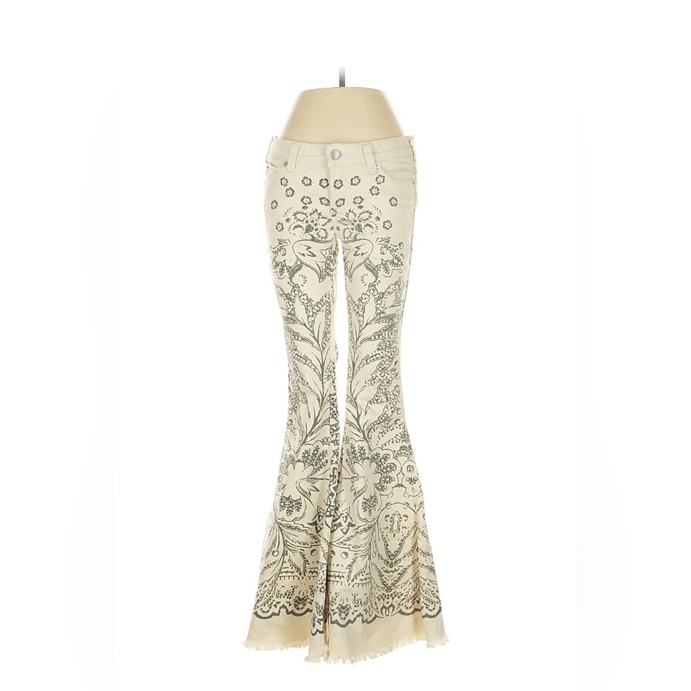 Free People Bali cream printed super flare jeans - Picture 2 of 9